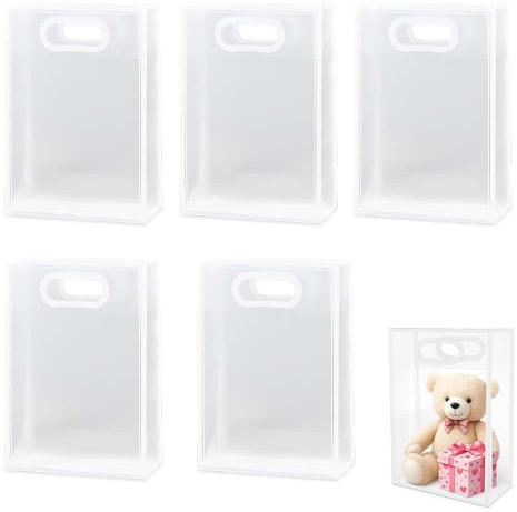 ZENQARI 5 Stück Transparente Geschenktüte PP, Wiederverwendbare Geschenkverpackung 24x15x8cm, Für Hochzeit Feiertag DIY Geschenkeladen Einzelhandel