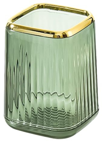 Homiladi Makeup Brush Organiser & Holder, Cosmetic Beauty Brushes Organizer Cup Vintage Stripe Plastic Square Pen Pencil Holder Container for Home Countertop Bathroom Sink Office Desk Decor (Green)​