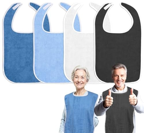 MCTNCT 4 Stück Lätzchen für Erwachsene,Wasserdichte Lätzchen für Erwachsene | Latz für Senioren,Leicht zu Reinigen,Unisex Kleiderschutz mit Klettverschluss für Ältere und Behinderte,75*45cm