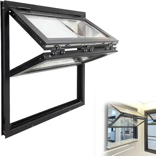 Ventana plegable a prueba de robos Ventana plegable de aluminio, ventana corredera doble hoja con marco inferior y cerradura, hecha a medida for la cocina una cafetería(4X2ft/114.3X66.0cm)