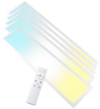 LUXULA 5er Pack LED Panel 100x25cm, Weiß, 40W 4400lm, 3000K-6500K, dimmbar | dimmbar mit Fernbedienung, UGR<19 blendfrei, Deckenpanel, Deckenleuchte flach, Deckenlampe lang, Bürolampe