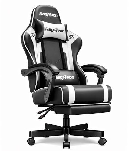 Riftracer Gaming Chair for Adults Gaming Chairs-Video Game Chairs with Footrest Headrest and Lumbar Support Ergonomic Height Adjustable Game Reclining Chair for Gamer Oversize Black