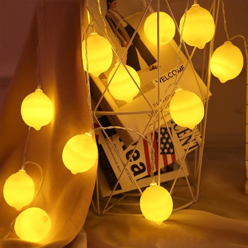 Kaleora Zitronen Lichterkette, 1,5M 10 LED Gelb Zitronenform Lichterkette Batteriebetrieben, Warmweiß Dekoratives Licht für Wohnzimmer, Schlafzimmer, Garten, Innen und Außen