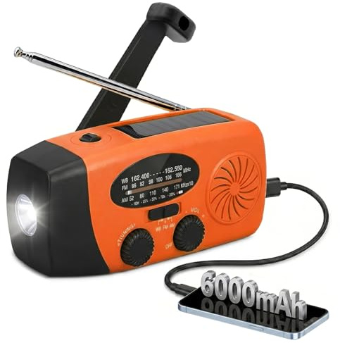 FunnAura 6000mAh Wind up Radio with Phone Charger and Torch, Bulit-in Solar Power Bank Portable Hand Crank Emergency Radio AM/FM with SOS Alarm for Camping & Outdoor Survival