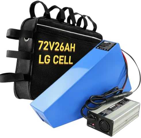 72V 26Ah Triangle Lithium Battery with LG Cell & 70A Smart BMS | Electric Bicycle Battery High Capacity With 6A Fast Charger XT90 Plug for 72V 0-3000W E-bike Motor Controller
