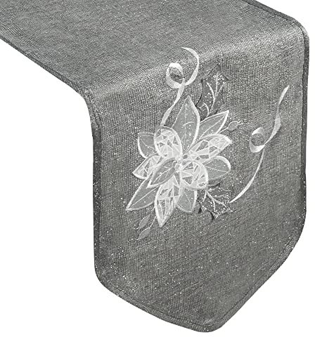 Eurofirany Tischdecke Tischläufer Weihnachten Weihnachtsstern Deko Tischdekoration Tischband Tischtuch Edel Elegant 1 STK, Polyester, Grau, 33x180cm