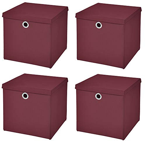 StickandShine 4er Set Burgundy Faltbox 28 x 28 x 28 cm Aufbewahrungsbox faltbar mit Deckel