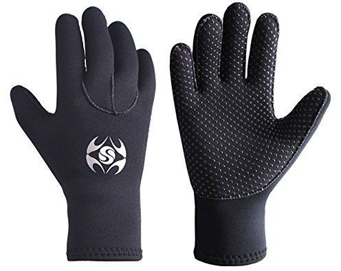 Tauchhandschuhe, Neopren, Fünf-Finger-Handschuhe, 3 mm, rutschfestes, flexibles Thermo-Material zum Schnorcheln, Schwimmen, Surfen, Segeln, Kajakfahren, Tauchen (L)