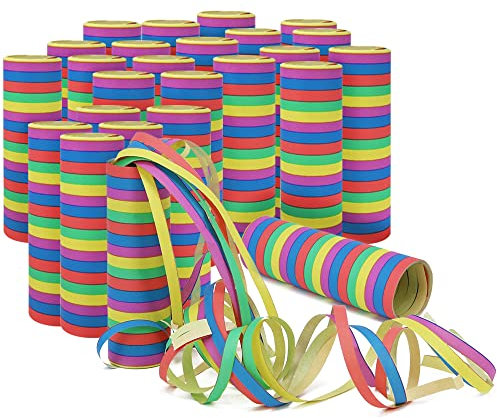 com-four® 24x kleine Luftschlangen Rollen in verschiedenen Mustern als Party Deko für Geburtstage - Papierschlangen für Silvester (24 Stück - bunt)