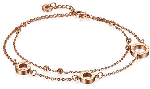 OIDEA Damen Fußkettchen Armband rosegold mit Gravur LOVE Kreis Ring Anhänger Fusskette für Frauen Mädchen