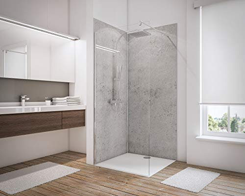 Schulte lot 2 panneaux muraux 100 x h.210 cm + 3 profilés (2x finition, 1x angle intérieur), revêtement salle de bain douche, épaisseur 3 mm, gris clair, livré avec adhésif double face