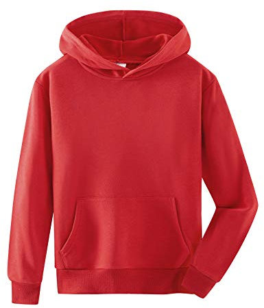 Spring&Gege Ragazzo Felpa con Cappuccio Giacca con Cerniera Basic in Cotone Tinta Unita per Bambino, Rosso, 11-12 Anni