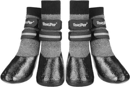 BINGPET Hundesocken mit Anti-Rutsch-Wirkung und Riemen – Pfotenschutz/Rutschschutz – wasserdicht für drinnen und draußen