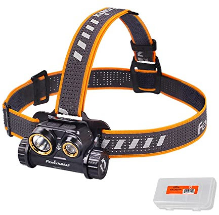 Fenix HM65R - Faro frontal, 1400 lúmenes, USB-C recargable, doble haz de luz con organizador