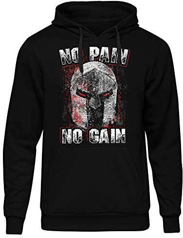 Uglyshirt89 No Pain No Gain Männer Herren Kapuzenpullover | Gym Muskel Bodybuilding Kraftsport Fitness Training Spartan 300 | M1 (XXL)