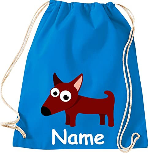 Shirtinstyle Gym Sack Kinder Turnbeutel Tiere Hund Dog mit Wunschnamen, Beutel Tasche Hort Kita, Farbe Sapphire