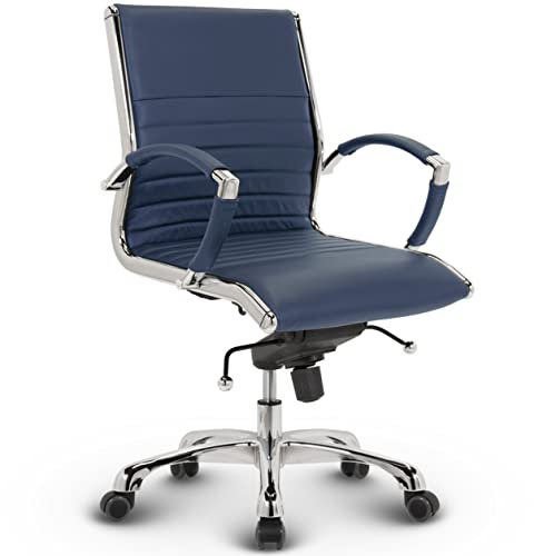 VERSEE Premium Echt-Leder Bürostuhl Montreal in Blau - Ergonomischer Designstuhl für Büro und Home-Office - Belastbar bis 150kg