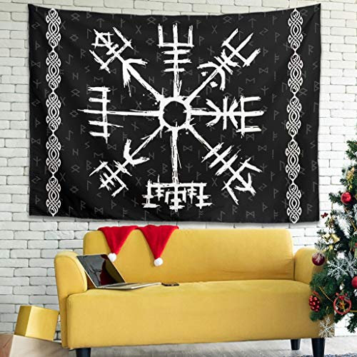 Firelife Wikinger Runen Wandteppich Wandbehang Tuch Wandtuch Tapestry Wall Hanging Tapisserie Wandkunst für Schlafzimmer Wohnzimmer Strandtuch Picknickdecke White 230x150cm