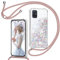 TUUT Handyband für Samsung Galaxy A51 4G Hülle mit Band, Glitzer Treibsand Handyhülle mit Kordel zum Umhängen Transparent Stoßfest Schutzhülle mit Kette Schnur, Quicksand Necklace Case in Roségold