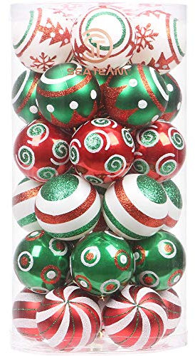 Sea Team 60mm/2.36 Delicate Contrast Color Theme Painting & Glittering Christmas Tree Pendants Decorative Hanging Christmas Baubles Balls Ornaments Set - 30 Pieces (Elf)
