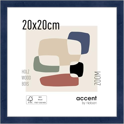 accent by nielsen Holz Bilderrahmen Zoom, 20 x 20 cm, Dunkelblau | Holz Fotorahmen im Hoch- & Querformat zum Auftstellen und Aufhängen Dunkelblau matt Echtglas