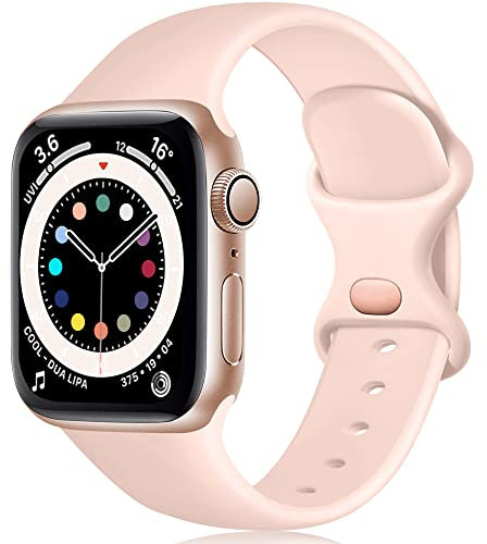 Epova Bracelet Compatible avec Apple Watch 38mm 42mm 40mm 41mm 44mm 41mm 45mm, Silicone de Remplacement Bracelet Compatible avec iWatch SE Series 9 8 7 6 5 4 3 2 1, Rose Sable, Petit