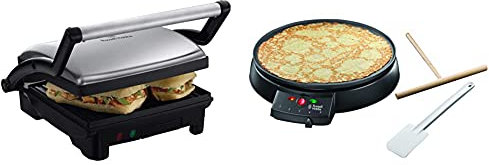 Russell Hobbs Grill 3en1, Cuisson Panini, Viande, Plancha Barbecue de Table, Grande Capacité - 17888-56 CookAtHome & Crêpière Familiale Diamètre 30cm pour Crêpe Party, Thermostat Réglable
