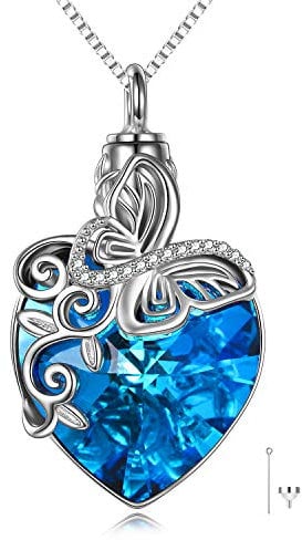 TOUPOP Sterling Silver Butterfly Pendant Memorial Necklace - Urn Necklace for Ashes with Blue Crystal - Cremation Urns Ashes Jewellery Gifts for Women, Dad, Mum