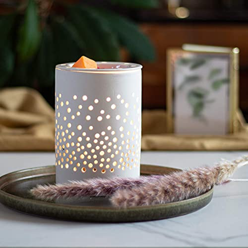 Candle-Brothers Elektrische Duftlampe Dots | Aromalampe Keramik Weiß | Für Duftöle & Wachsmelts | Raumduft Lampe | Duftlampe elektrisch | Beduftung für Wohnzimmer Schlafzimmer Flur