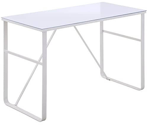 HOMCOM Scrivania da Camera per Computer, PC, Ufficio, Scrivania Moderna in Metallo Bianco e Vetro Temperato 120x60x74.5cm