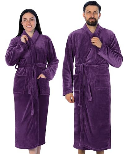 Gräfenstayn® Damen & Herren Kuschelfleece Bademantel ohne Kapuze mit Öko-Tex Standard 100 in Größe S-XXXL (M, Lila)
