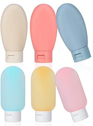 Kunandroc 6 Pcs Travel Bottles Set, 60ML Travel Containers Refillable Squeezable Bottles for Travel Toiletries, Shampoo and Conditioner, Multi