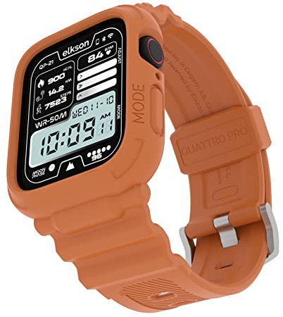 Made for Apple Watch Band 41mm 40mm with Bumper Case, elkson Quattro Pro Rugged Men Bands for Apple Watch SE and iWatch Series 9 8 7 6 5 4 Cover, Sport Military Protective Cases Men Women, Orange