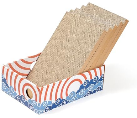Conlun 5 Unidades Rascador para Gatos con Caja, Rascador Gato Grande Reversible, Doble Cara, Agujeros Interactivos, Antisuciedad, Protector de Muebles (Grande, Rojo)