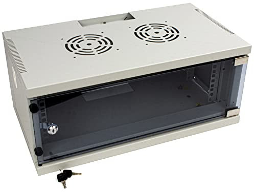 kenable Flat Pack Wandmontierter Datenschrank, Glastür für 48,3 cm (19 Zoll) Rack, 4U, 300 mm, Grau