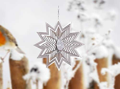 Illumino Edelstahl Windspiel Stern Wega mit klarer 35 mm Glaskugel für draußen hängend, Gartendeko für draußen, Fensterdeko hängend