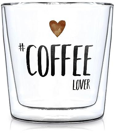 PPD Latte Glas Coffee Lover 300ml Eiskaffee-Glas Latte-Glas Borosilkatglas Glas Eiskaffee Eistee Eiskaffee-Glas Eistee-Glas Latte-Macchiato Aufschrift Kaffeeliebhaber Kaffeeglas Kaffee