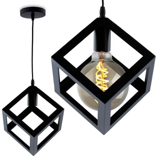 Lumiled Pendelleuchte Hängelampe Pendellampe verstellbar 1 flammig industrial Retro Hängeleuchte aus Metall Esstischlampe schwarz Drahtleuchte Lampe Esstisch Wohnzimmerlampe hängend E27 Fassung