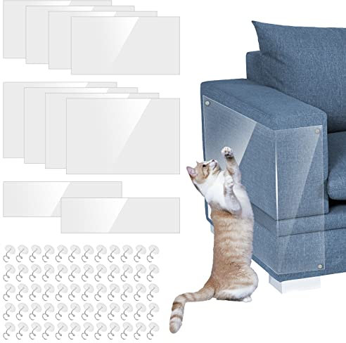 10 Stück Katze Kratzschutz, Transparent Sofa Kratzschutz Pad Möbelschoner Katze Möbelschutz Kratzpads mit 60 Polster Nägel Anti Kratz Katzen Guards Pads für Sofa Möbel Tür Kratzschutz Anti Kratz Folie