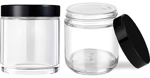 Tecohouse Lot de 2 bocaux en verre transparent avec couvercles noirs et doublures intérieures, 118 ml - Mini conteneurs d'échantillons de voyage pour slime, maquillage, crème, lotion, cosmétique
