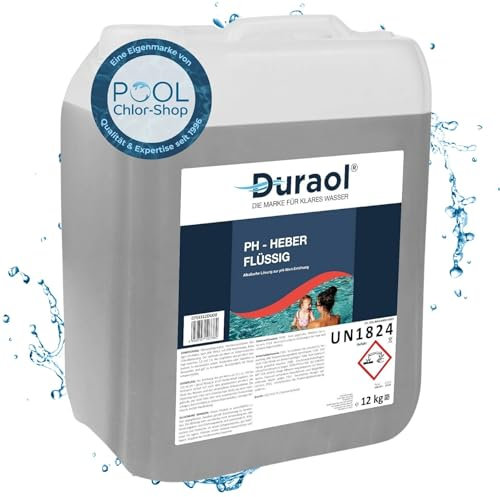 Duraol pH Heber flüssig I 12 kg I Hochkonzentrierter pH Wert Heber mit 45% Natronlauge I pH Plus zur optimalen pH-Wert Regulierung I Hochwertiger pH Heber für Pool I pH Wert erhöhen Pool