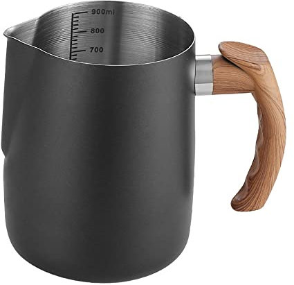 Milk Frothing jug, Milk Cup for Coffee Machine 900ml/30 fl.oz Stainless Steel Frothing Pitcher for Cappuccino Latte and Espresso, Black