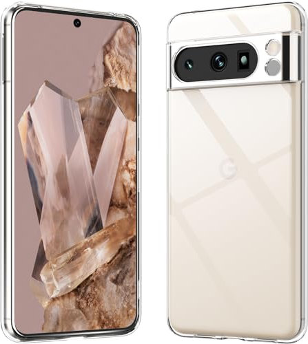caslord Cover per Google Pixel 8 Pro, Anti Ingiallimento Custodia con Assorbimento degli Urti e Anti-Graffio,Custodia sottile in silicone e in TPU antiurto (Trasparente)