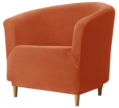 ZRCYXDW Stretch Samt Club Chair Schonbezug-Orange Rot-1 Stück | Weicher Sesselschoner für Wannensessel, Waschbarer Tub Chair Sesselüberwurf, Moderner Schonbezug für Clubsessel
