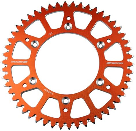 SCAR Corona Aluminio Antibarro Compatible con KTM SX/SXF/EXC/EXCF 125 150 250 300 350 450 500 93-23, Naranja - 52 dientes