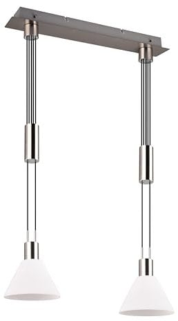 Trio Leuchten Pendelleuchte Stanley 319500207, Metall Nickel matt, Glas Weiß, exkl. 2x E27