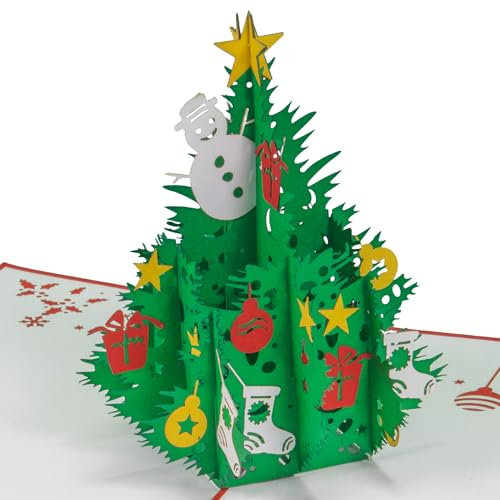 LINPOPUP®, Pop-Up Karte Weihnachten, Weihnachtsbaum, Tannenbaum - Karte, 3d Weihnachtskarte, Geschenkkarte, Nikolaus Geschenke, N459