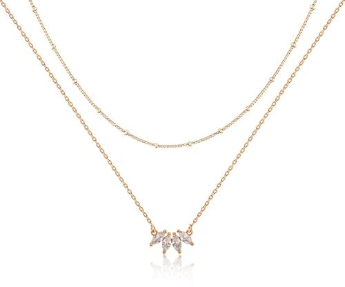 LIHELEI Collane di Donne, Collana a Stratificazione di Foglie Delicate S925 Placcato a Strati Collana con Girocollo con Diamanti Semplici per Donne Gioielli alla Moda Regali per Ragazze - Oro rosa