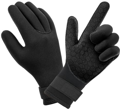 AUAUY Neopren Tauchhandschuhe, 3mm Warme Neoprenhandschuhe, Flexibel Schwimmhandschuhe mit Anti-Rutsch Partikeln, Erwachsene Fünf-Finger-Tauchhandschuhes für Open Water Swimming Surfing Tauchen