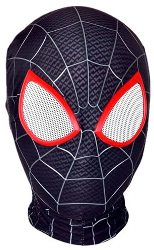 GWAWG Fancy Dress Mask for Adult Kids, Spider Mask with Superhero Lenses Invisible Zip, Marvel Mask for Halloween Christmas Carnival Cosplay Movie Role Party Props (Black)